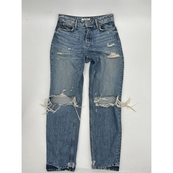 GRLFRND Devon Jeans Distressed Upside Down Light Wash High Rise Boyfriend Fit 27 - Picture 1 of 12